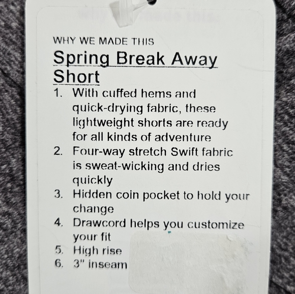NWT Lululemon Spring Break Away Short *4-way Stretch 3" Size 6 - Picture 8 of 10